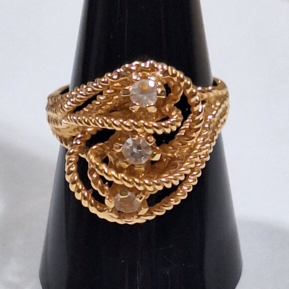 Park Lane Jewelry - Vtg Park Lane Gold Tone Clear Rhinestone Filigree Statement Cocktail Ring Size 8